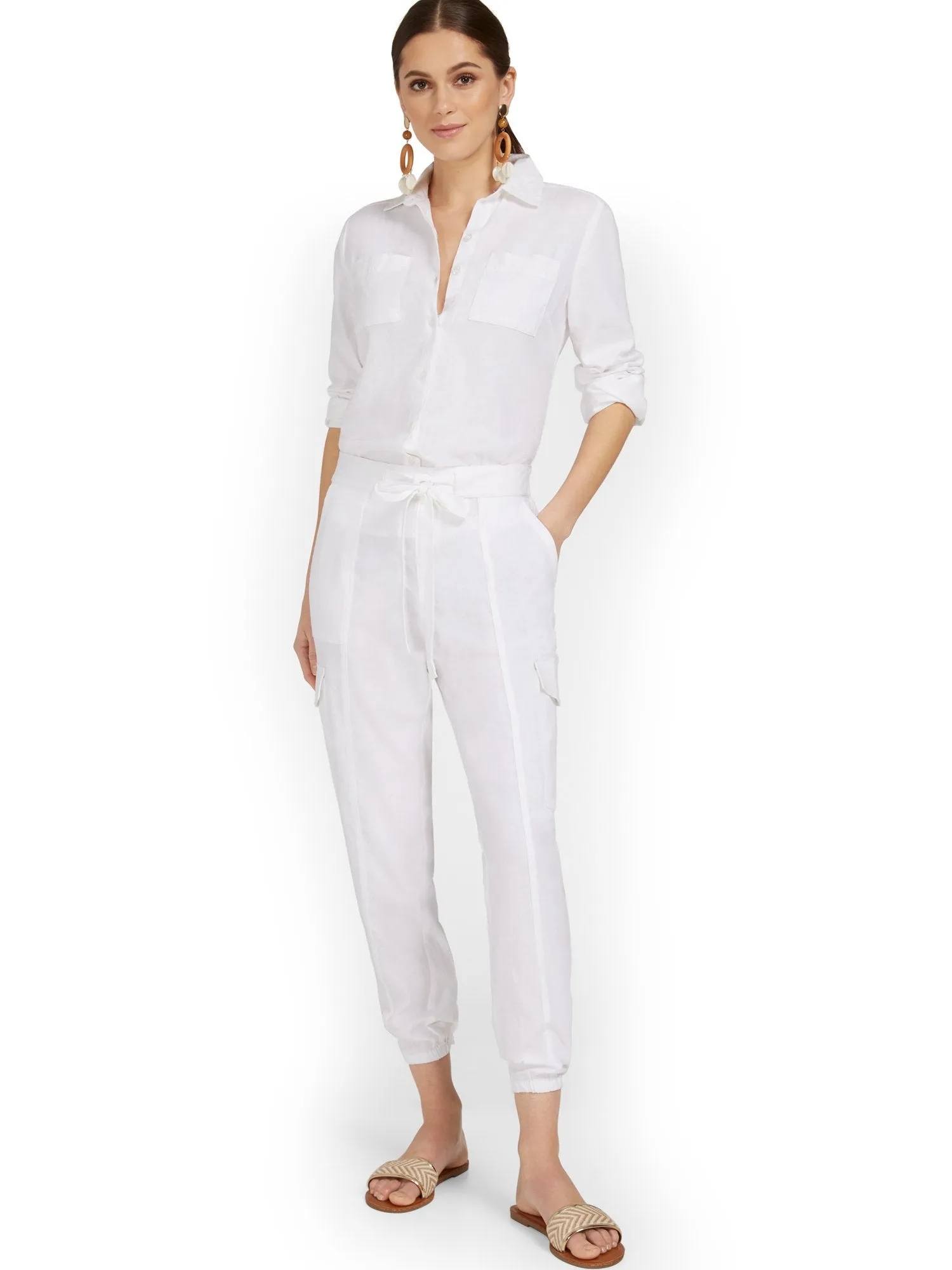 Tall Linen-Blend High-Waisted Cargo Jogger Pant