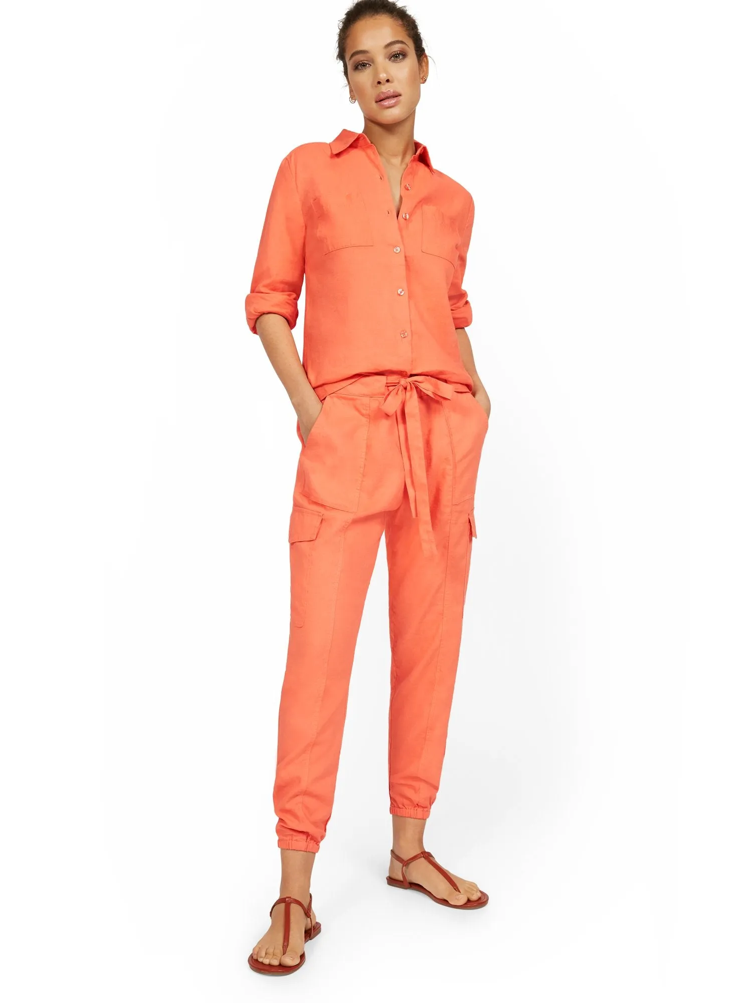 Tall Linen-Blend High-Waisted Cargo Jogger Pant