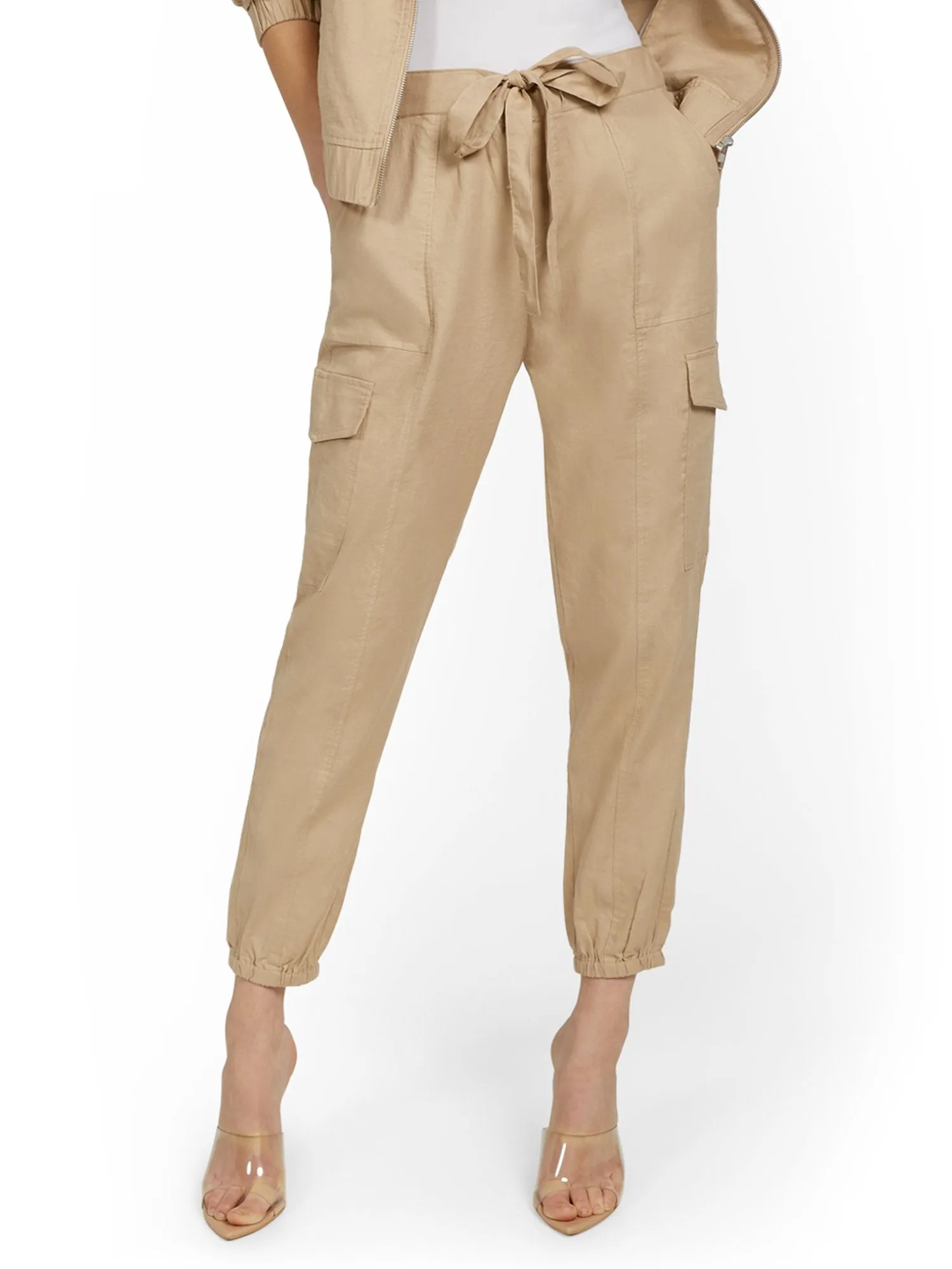 Tall Linen-Blend High-Waisted Cargo Jogger Pant