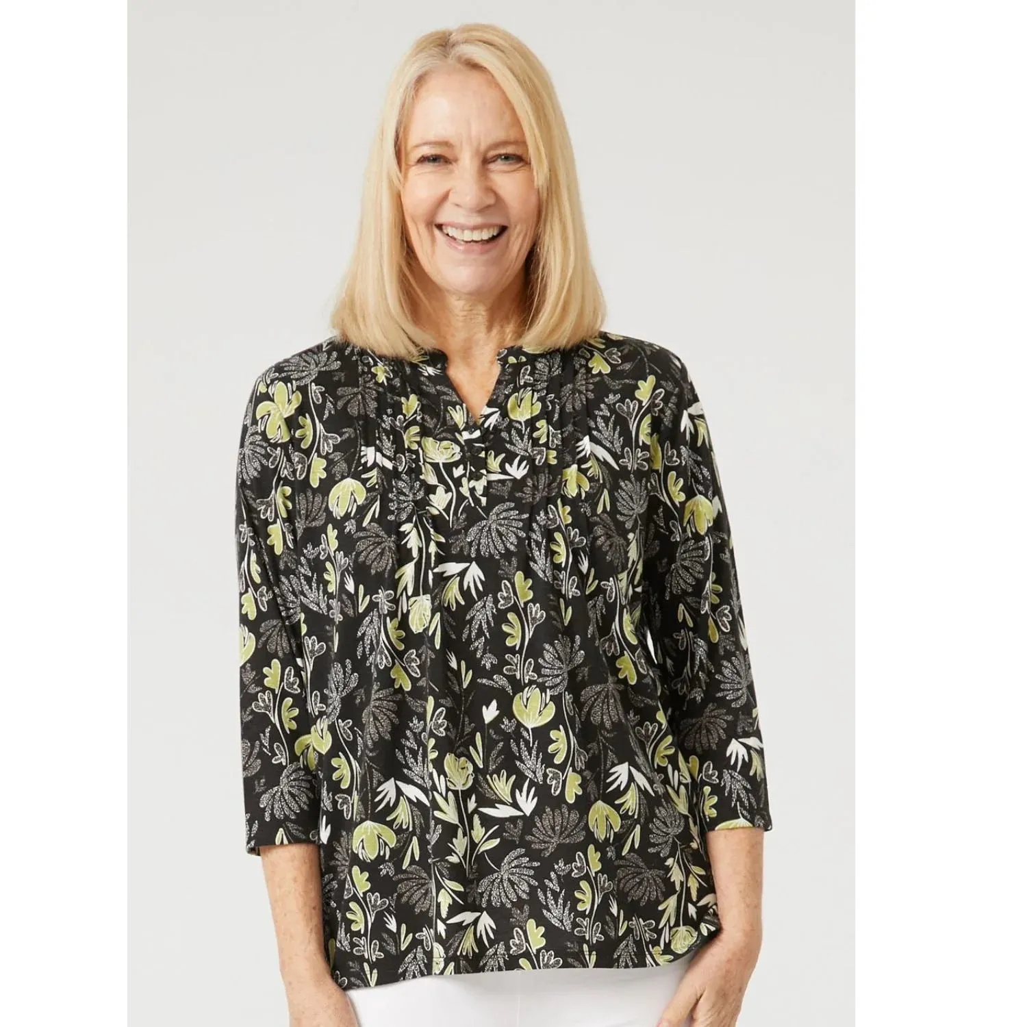 TIGI 14/16 Notch Neck Pin Tuck Detail Top