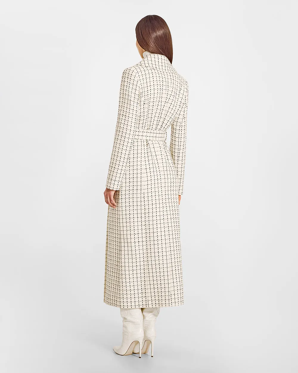Tweed Baby Alpaca Maxi Notched Collar Wrap Coat