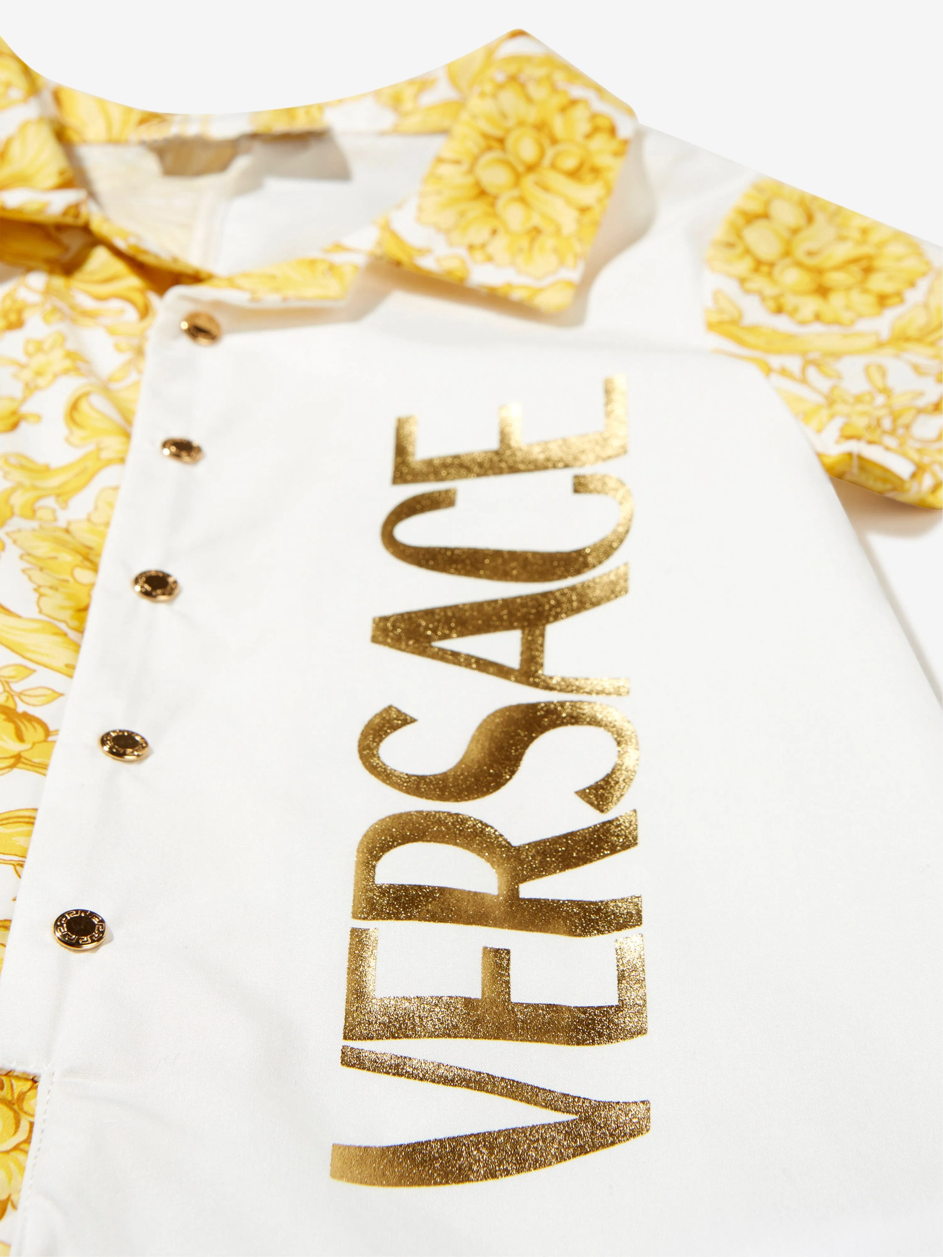 Versace Baby Barocco Polo Romper in Gold