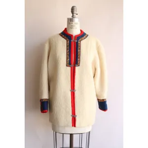 Vintage 1960s 1970s Norwegian Folk Jacket in Cream Wool by Rolf Drangsgaard