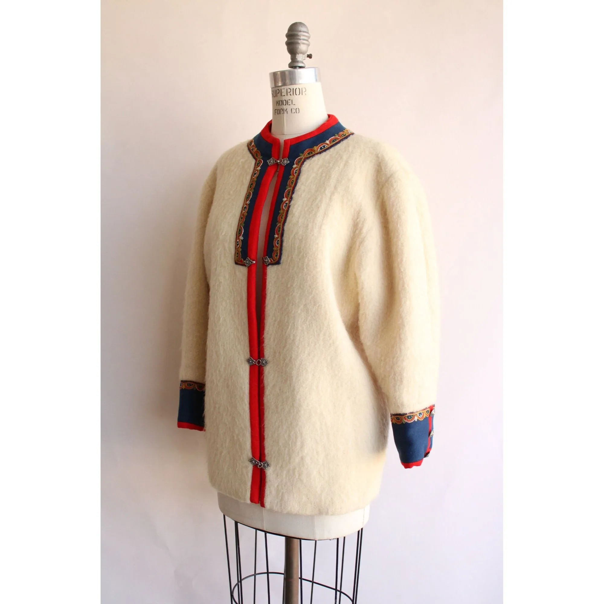 Vintage 1960s 1970s Norwegian Folk Jacket in Cream Wool by Rolf Drangsgaard