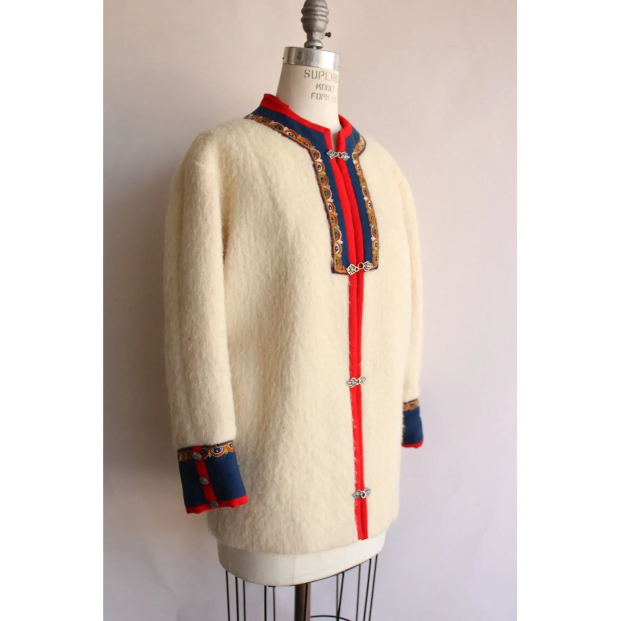 Vintage 1960s 1970s Norwegian Folk Jacket in Cream Wool by Rolf Drangsgaard