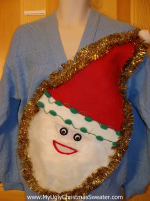 Wacky 3D Furry Santa Ugly Christmas Sweater Blue Vneck