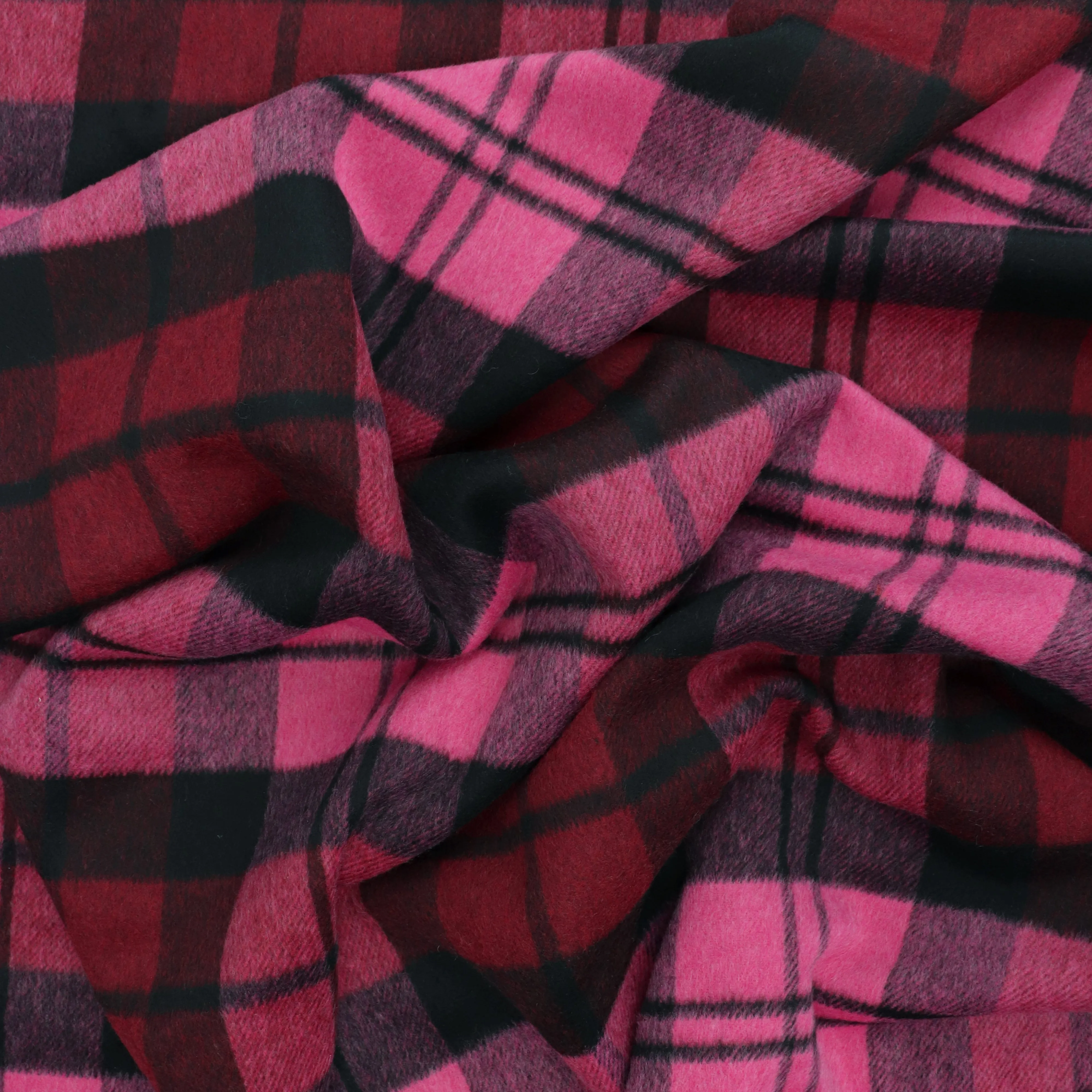 Wool Blend Brushed Coating - Pink   Red Check - SALE