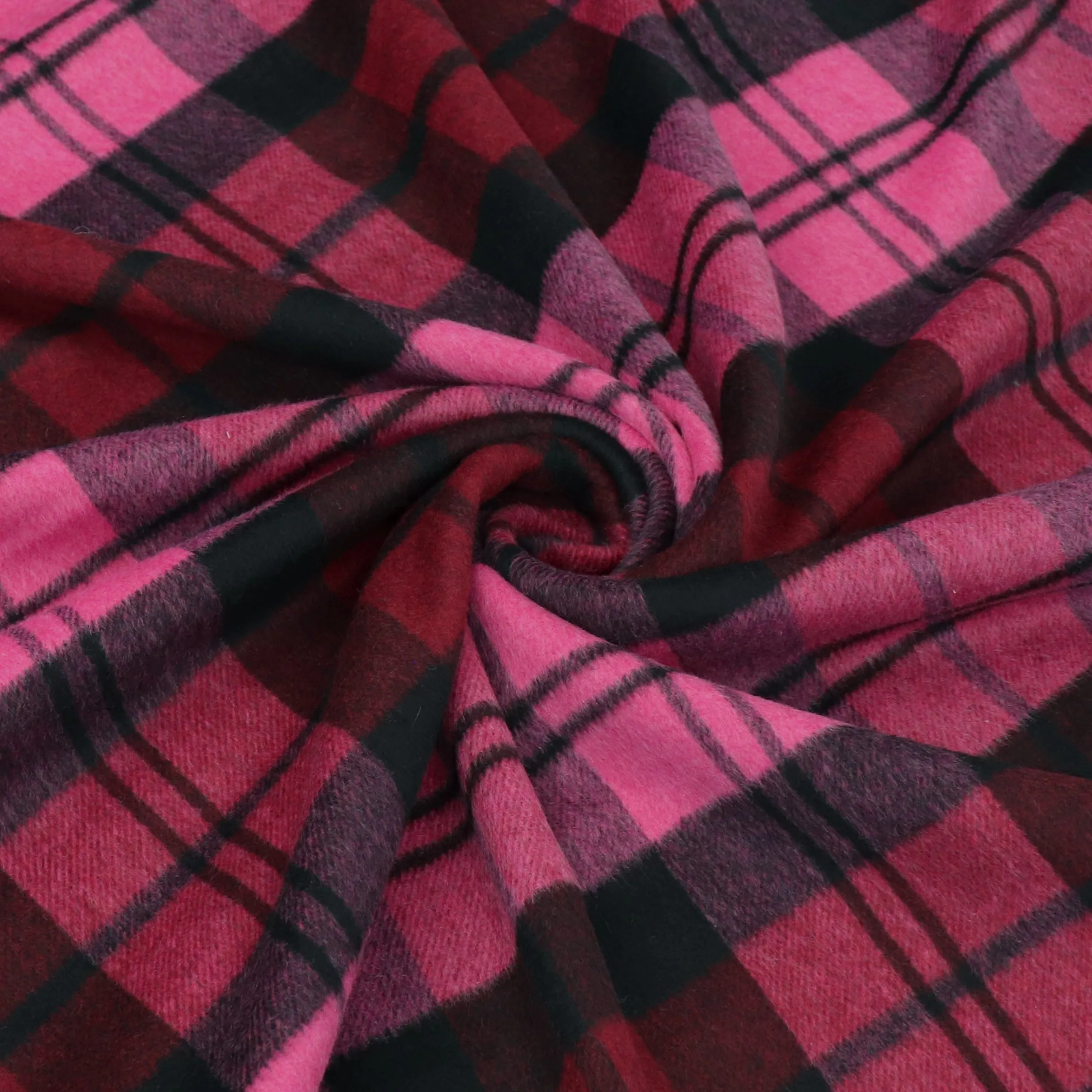 Wool Blend Brushed Coating - Pink   Red Check - SALE
