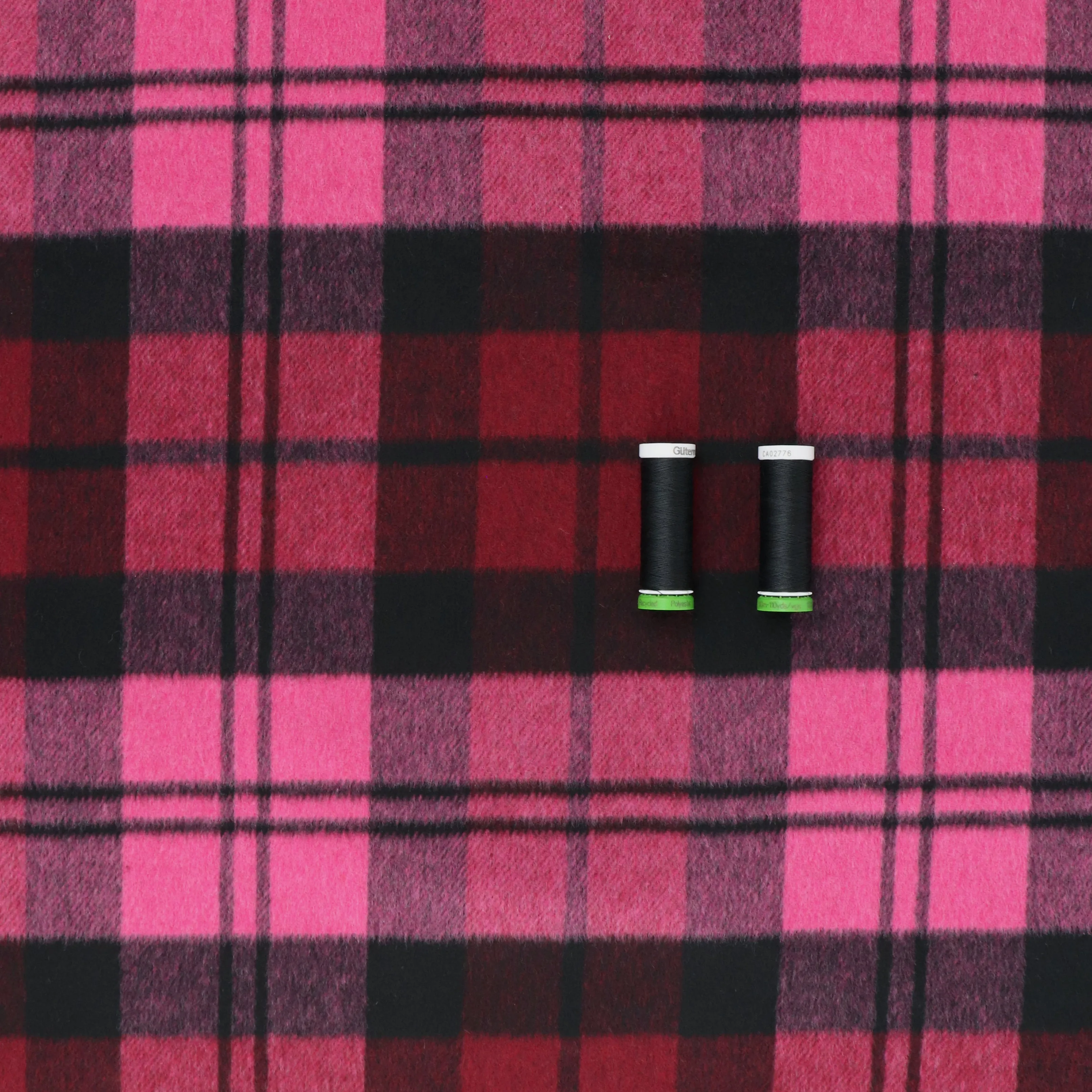Wool Blend Brushed Coating - Pink   Red Check - SALE