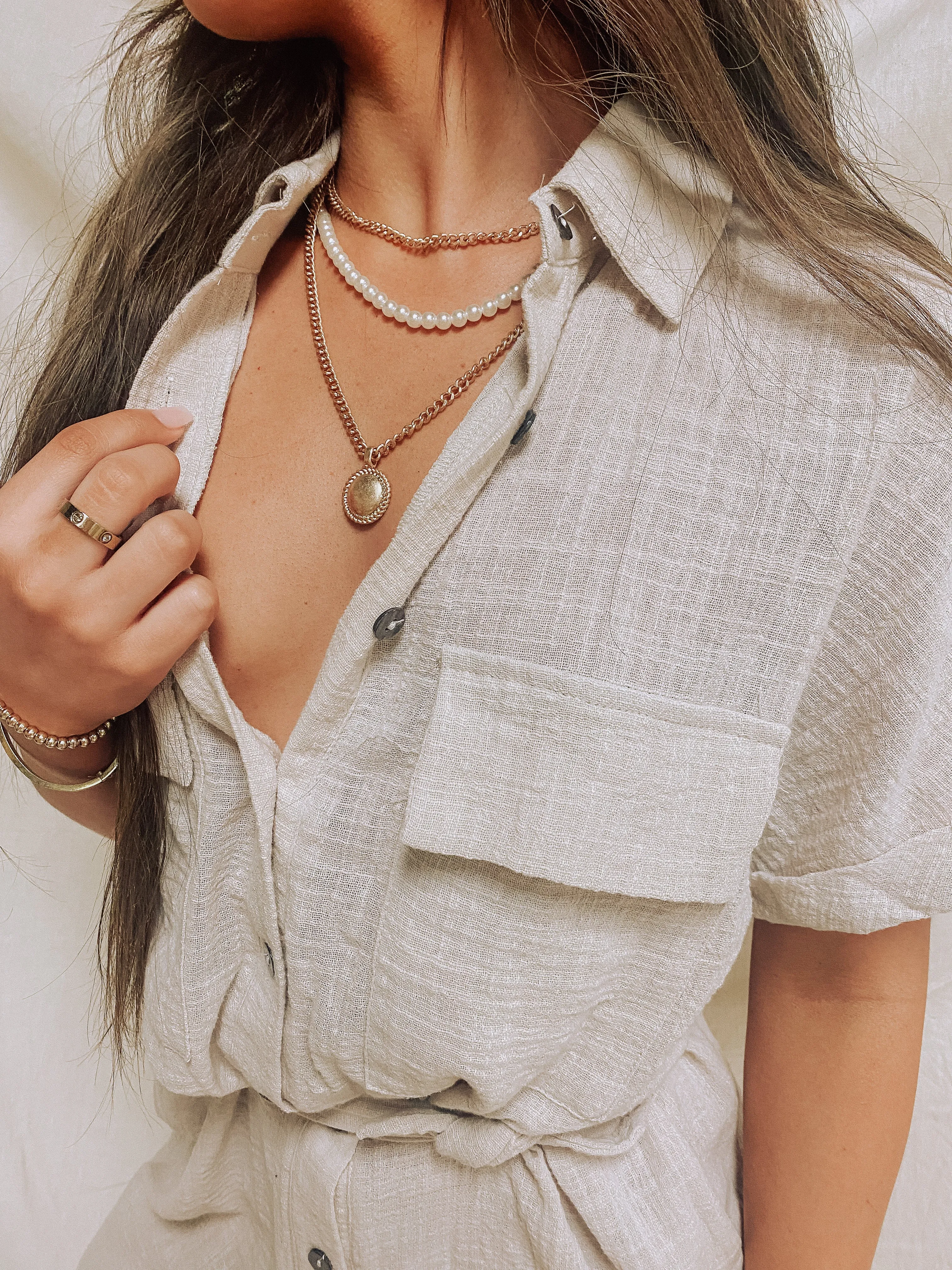 Zion Short Sleeve Romper - Pebble