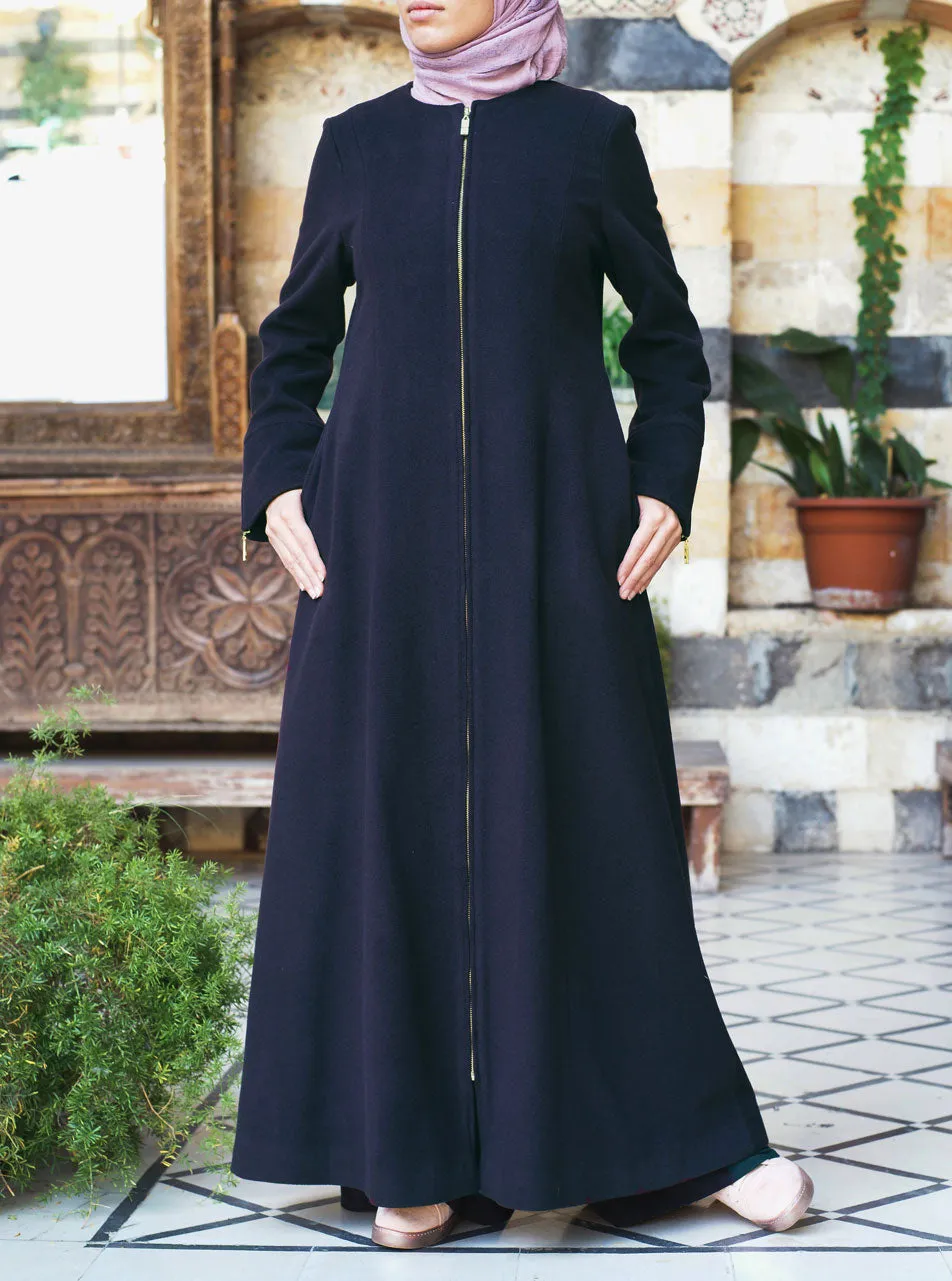 Zipped Full Length Wool Coat